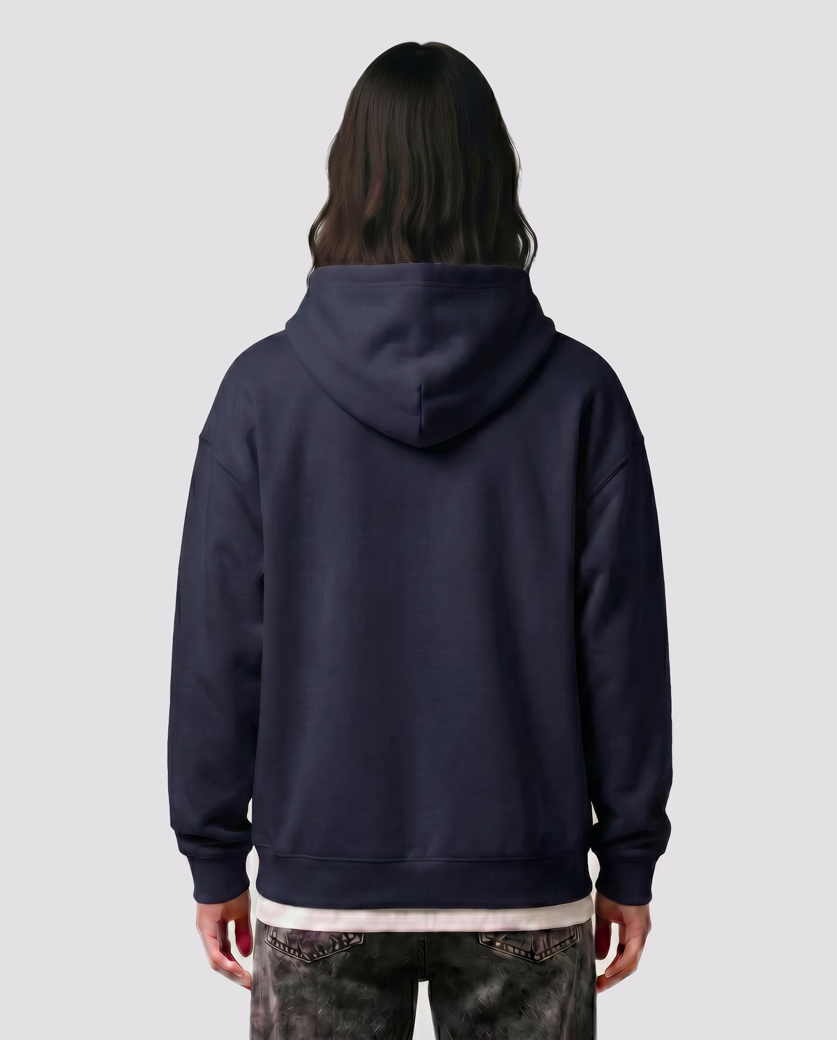 Starting Line — Logo Hoodie — Female model back (Kai), Blue Ink #Model_F #Color_Blue Ink