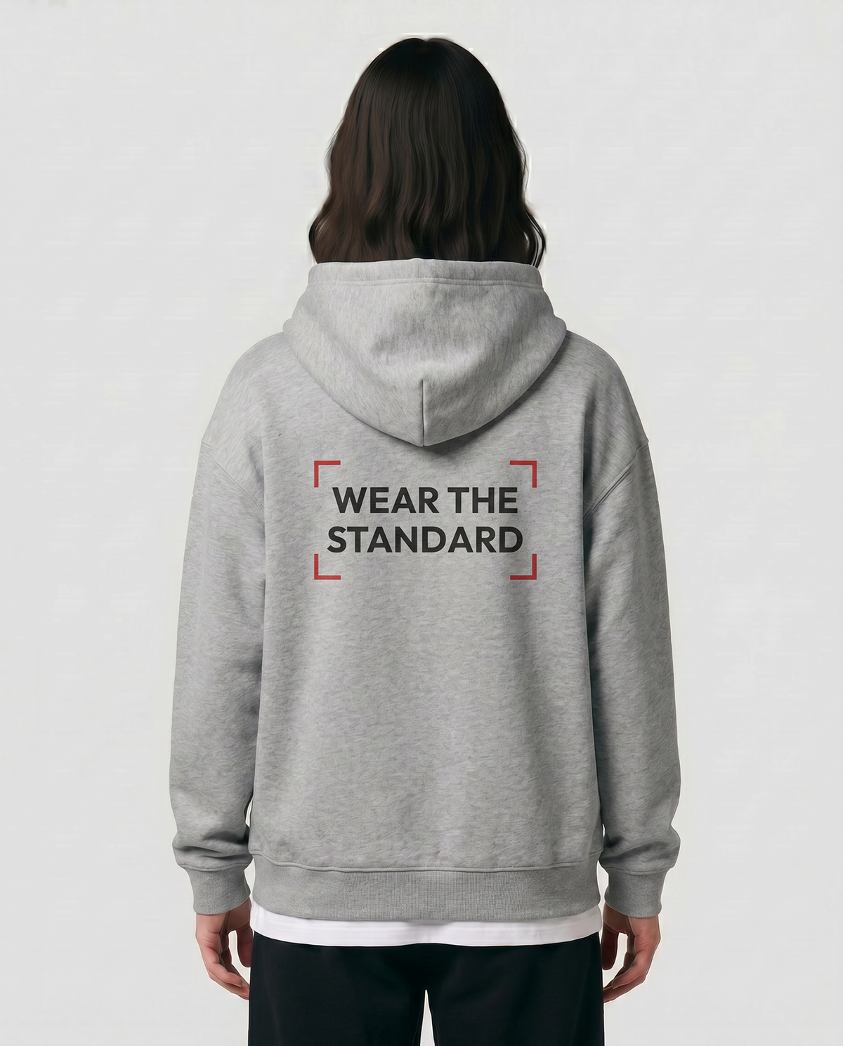 Wear The Standard — Cage — Female model back (Kai), Marle Grey #Model_F #Color_Marle Grey