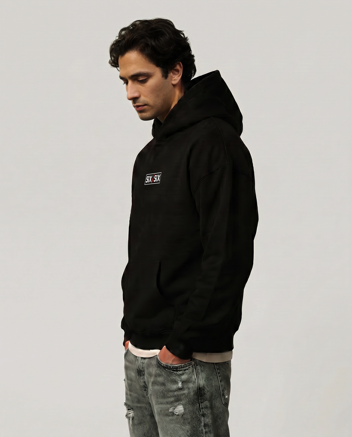 Lace — Purple Reign — male model Enzo, three-quarter view, Black #Model_M #Color_Black #Design_Purple Reign