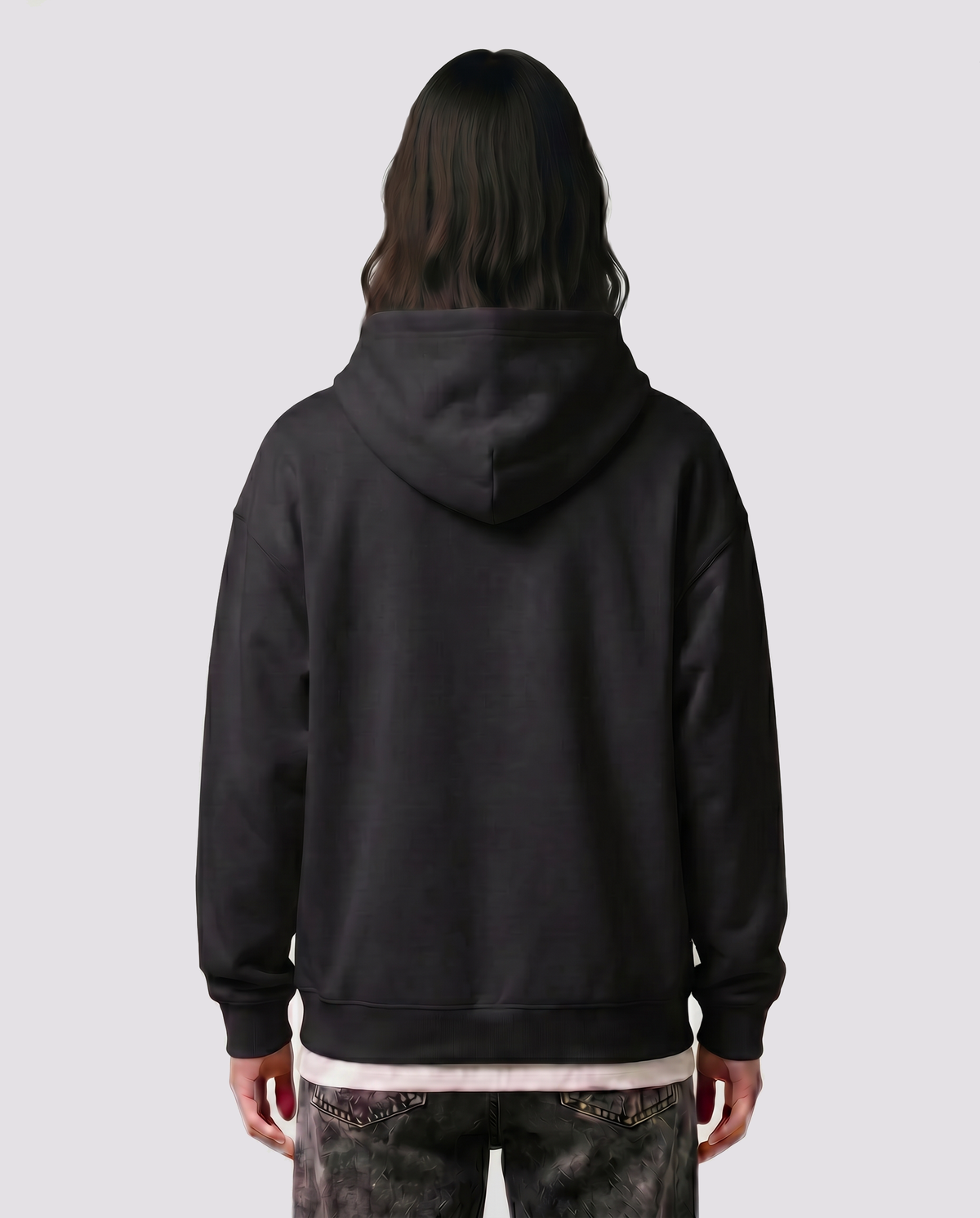 Starting Line — Logo Hoodie — Female model back (Kai), Black #Model_F #Color_Black