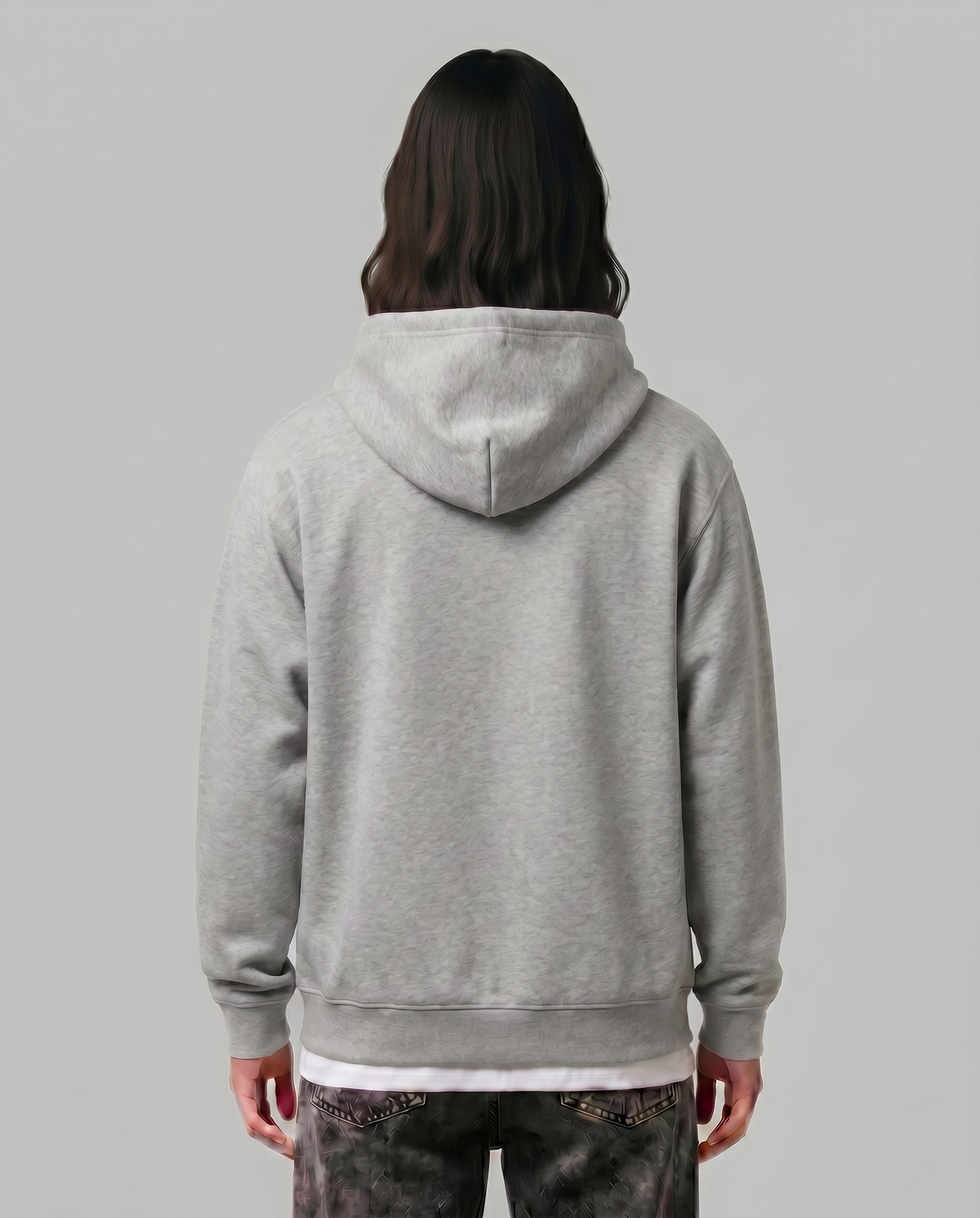 Starting Line — Logo Hoodie — Female model back (Kai), Marle Grey #Model_F #Color_Marle Grey