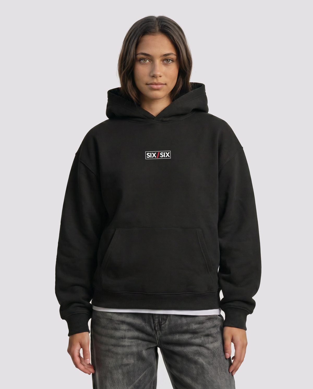 Starting Line — Logo Hoodie — model hero (Kai), Black #Model_F #Color_Black