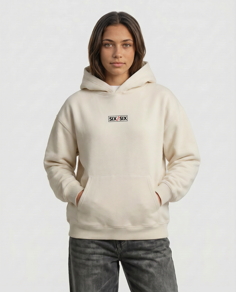 Starting Line — Logo Hoodie — Female model hero, Natural #Model_F #Color_Natural