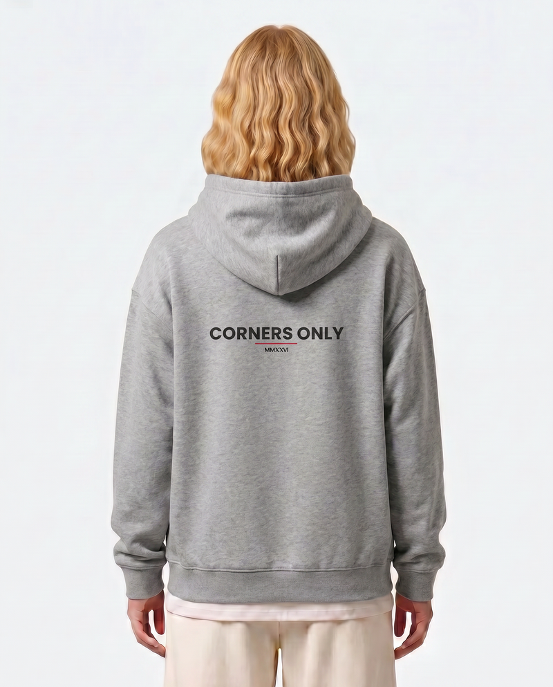 Corners Only — Baseline — Female model back (Sloane), Marle Grey #Model_F #Color_Marle Grey