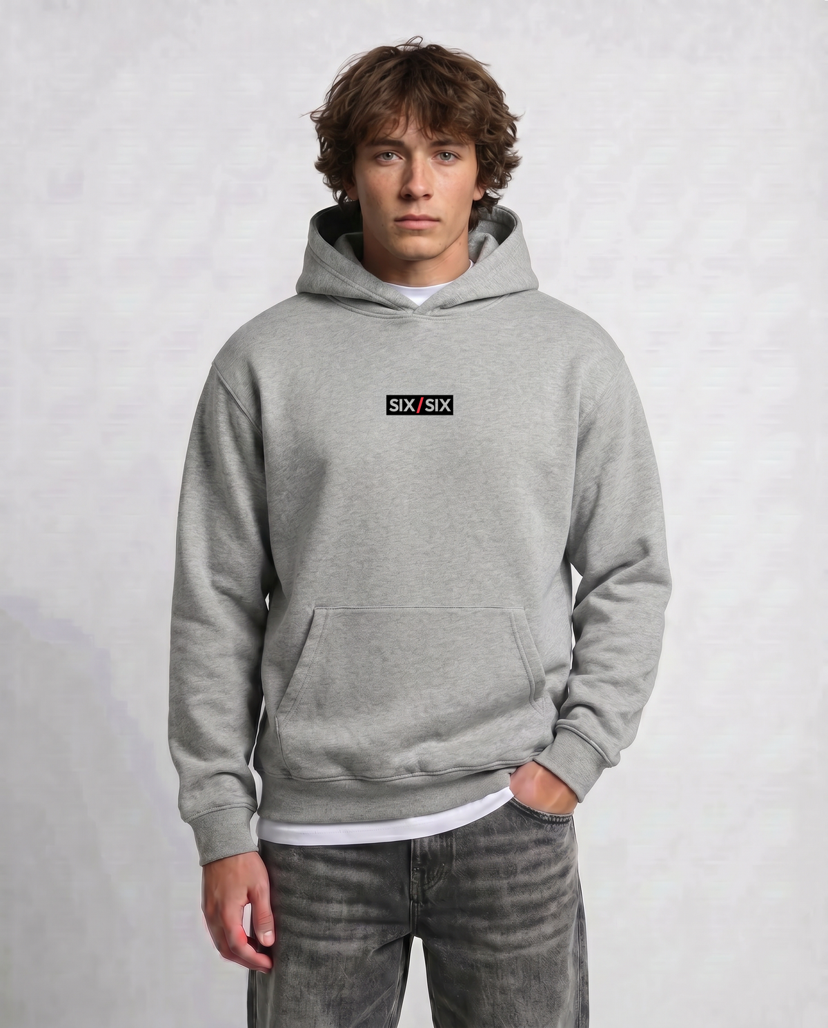 Starting Line — Logo Hoodie — Male model hero, Marle Grey #Model_M #Color_Marle Grey