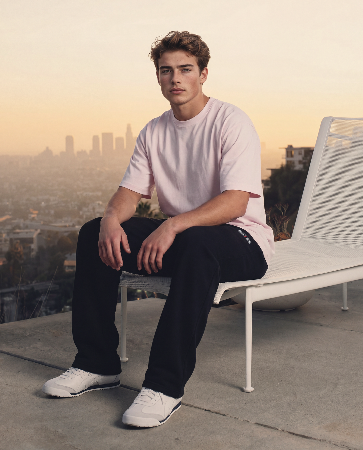 Essential Logo — Carrier Sweatpant — Male model editorial (Brooks), Black #Model_M #Color_Black