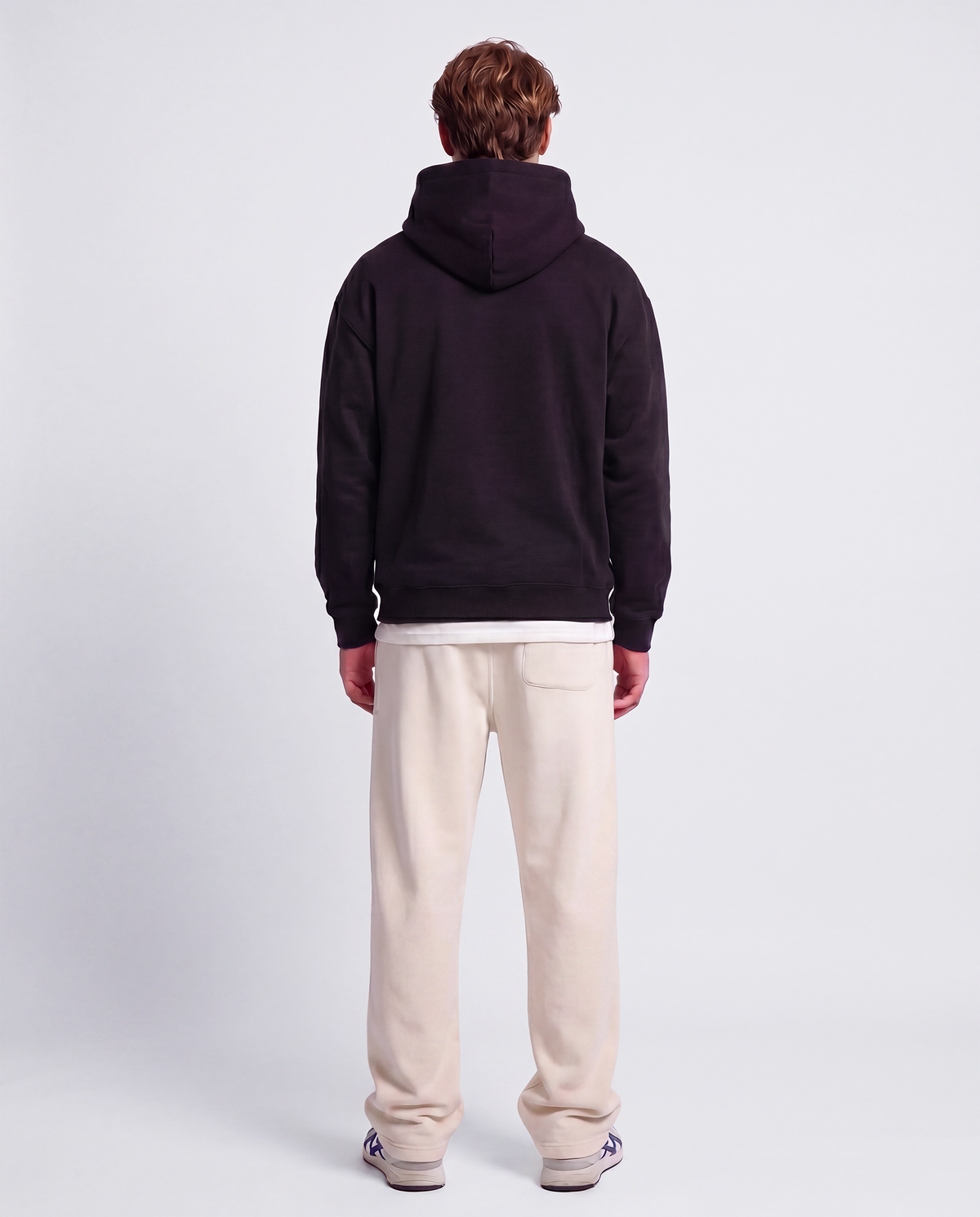 Essential Logo — Carrier Sweatpant — Male model full back (Brooks), Bone #Model_M #Color_Bone