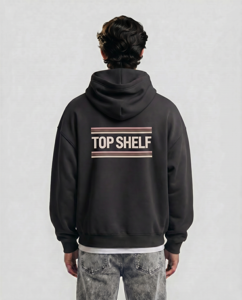 Lace — Blush — Men's model Enzo, back view with blush laces graphic, Black #Model_M #Color_Black