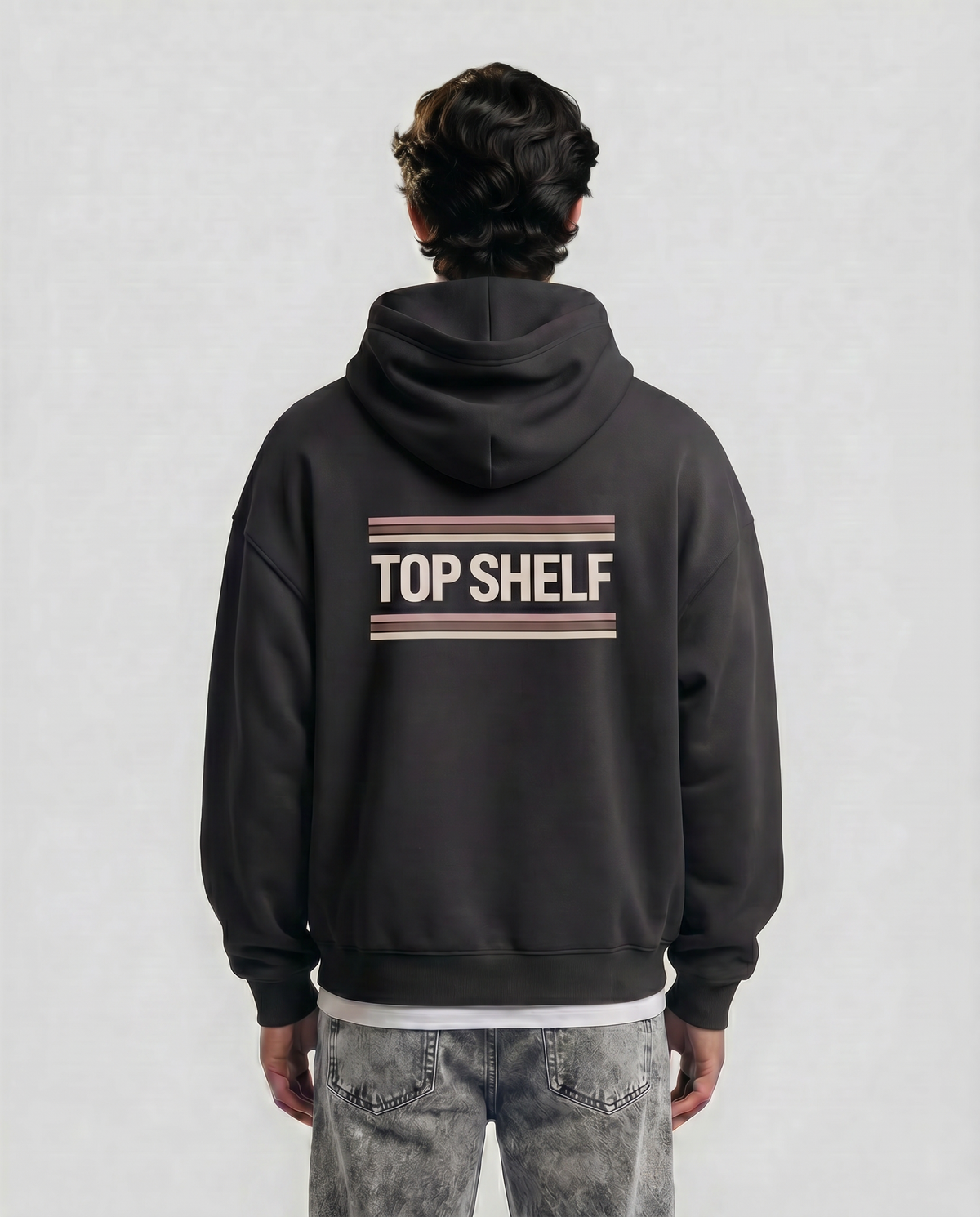 Lace — Blush — Men's model Enzo, back view with blush laces graphic, Black #Model_M #Color_Black #Design_Blush