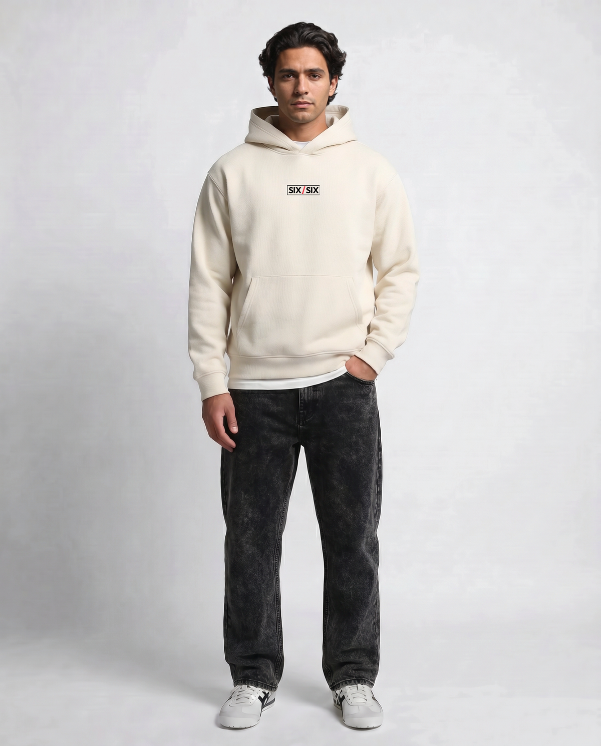 Lace — Blush — Men's model Enzo, full length, Natural #Model_M #Color_Natural #Design_Blush