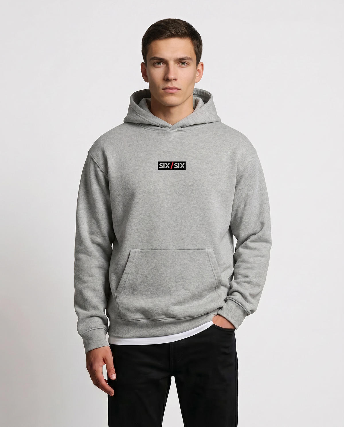 Corners Only — Baseline — Male model hero (Niko), Marle Grey #Model_M #Color_Marle Grey