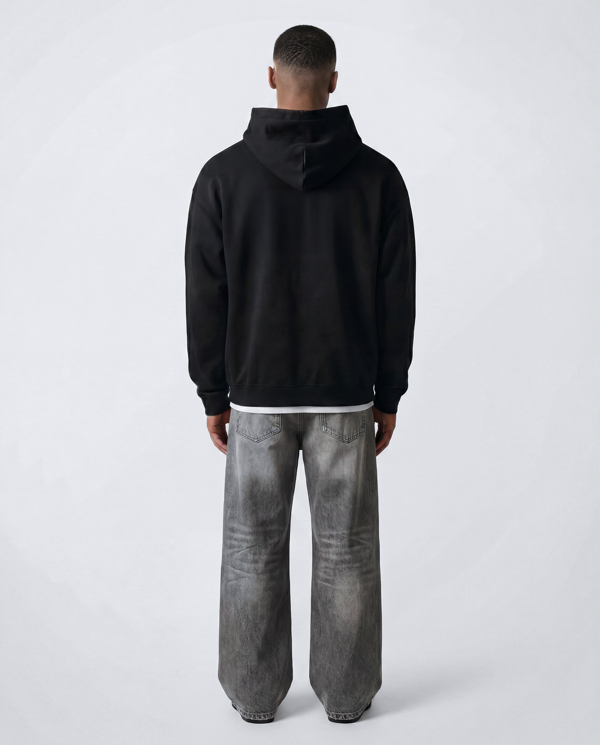 FOUNDERS CLASS Hoodie — Male model back (Roman), Black #Model_M #Color_Black