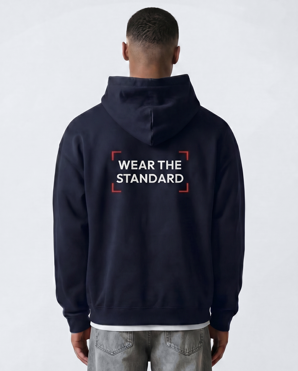 Wear The Standard — Cage — Male model back (Roman), Blue Ink #Model_M #Color_Blue Ink