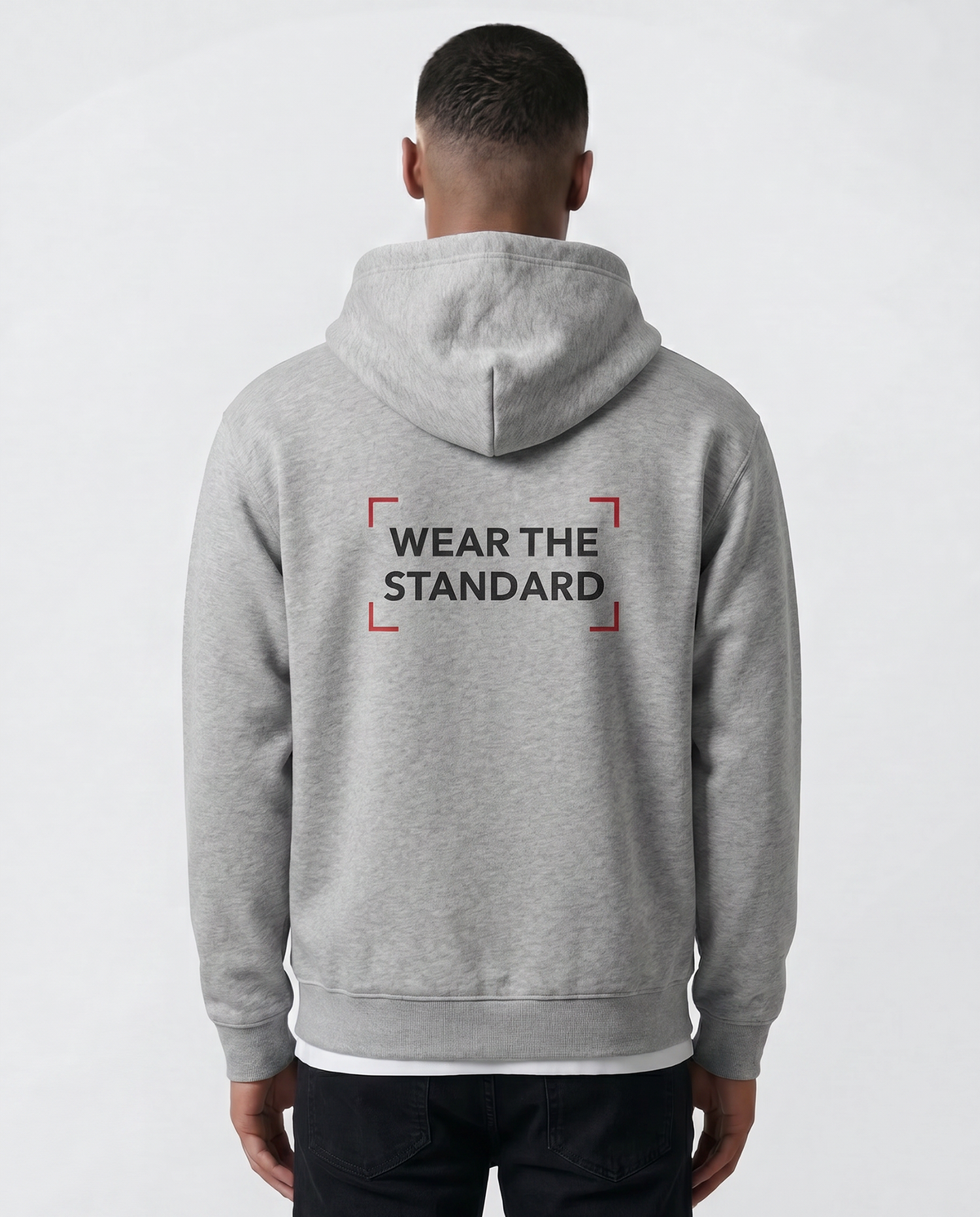 Wear The Standard — Cage — Male model back (Roman), Marle Grey #Model_M #Color_Marle Grey