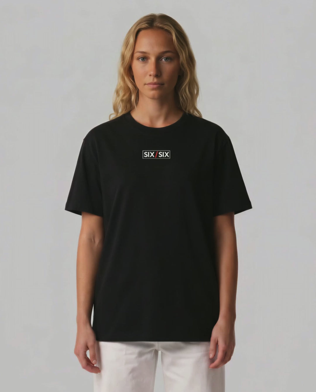 Corners Only tee on female model — 360 view