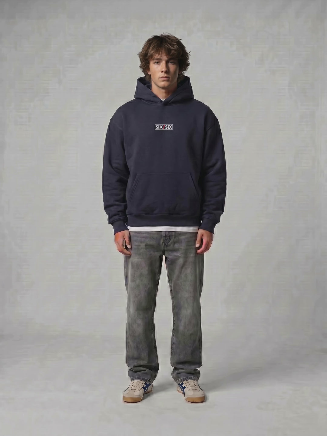 Starting Line hoodie PDP video — male model Beckett, hem-pull 360, Ink — PB take #Model_M