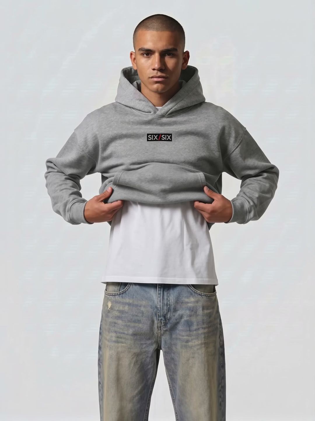 Built For The Cage hoodie PDP video — male model Cruz, hem-pull 360 #Model_M